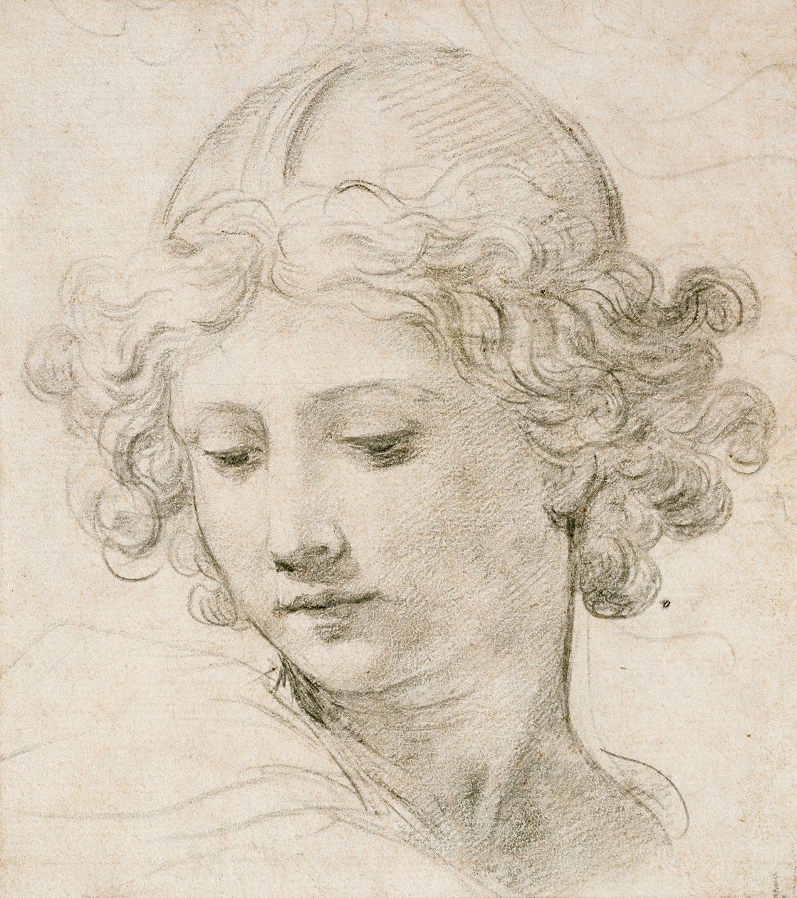 Hovedet af en engel, ser ned til venstre af Pietro da Cortona