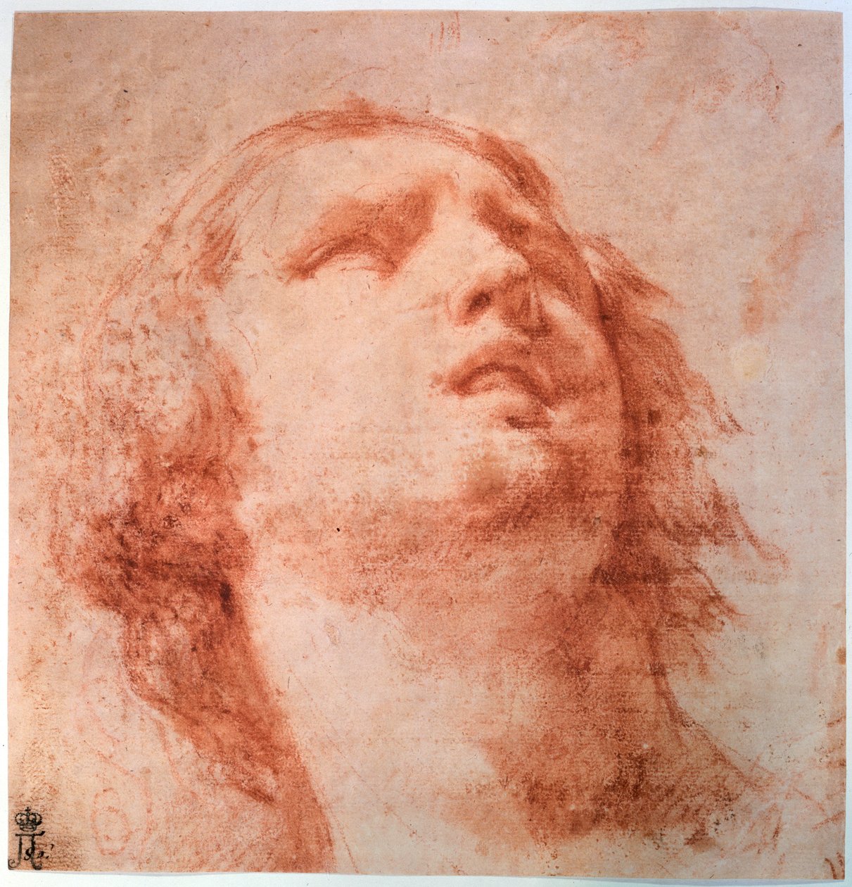 Hovedstudie af en kvinde, der kigger op, 1600-tallet af Pietro da Cortona