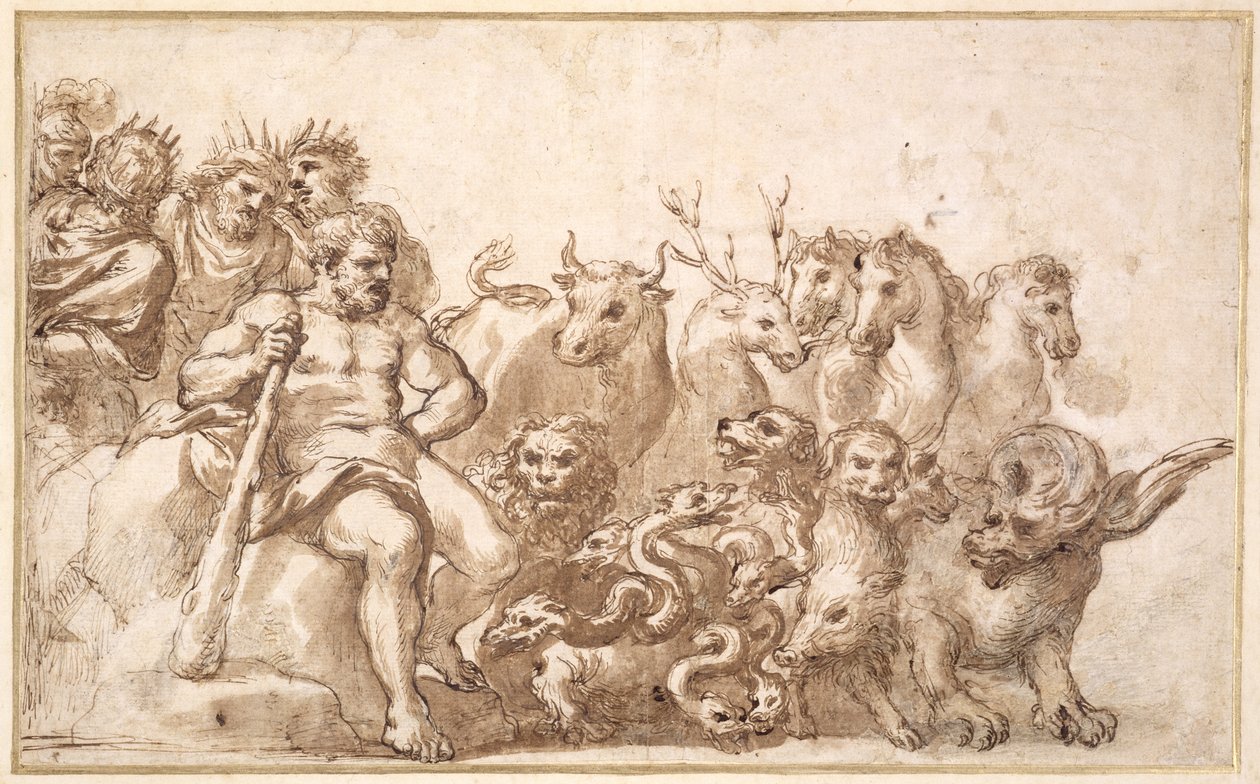 PD.10-1922 Allegory of the Labours of Hercules (pen og blæk og vask) af Pietro da Cortona