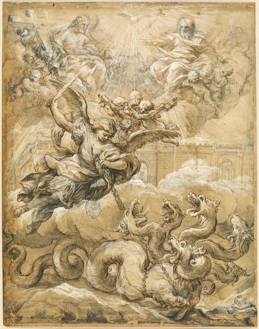 Den hellige treenighed med Sankt Michael, der besejrer dragen af Pietro da Cortona