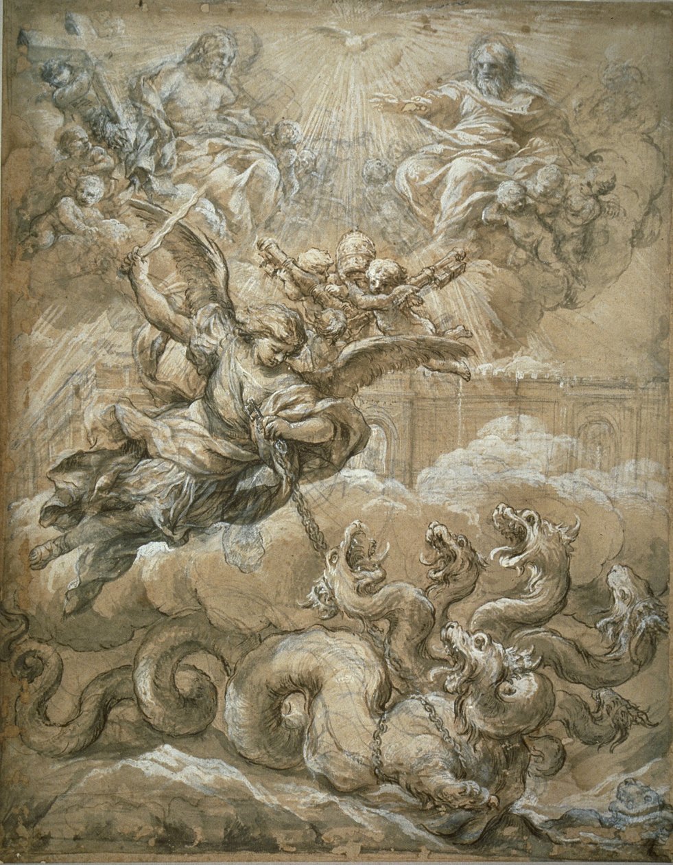 Den hellige treenighed med Sankt Michael, der erobrer dragen, 1666 af Pietro da Cortona