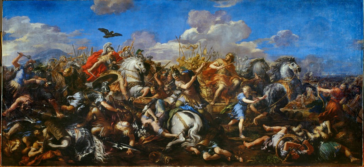 Slaget mellem Alexander og kong Dareios III af Persien, Slaget ved Issos (maleri på lærred) af Pietro da & Ferri Ciro (1634-89) Cortona