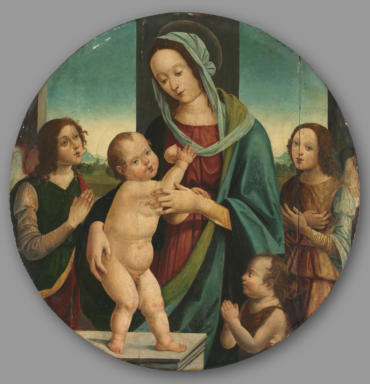 Jomfru og barn med Johannes Døberen og engle, ca. 1500. af Pietro del Donzello