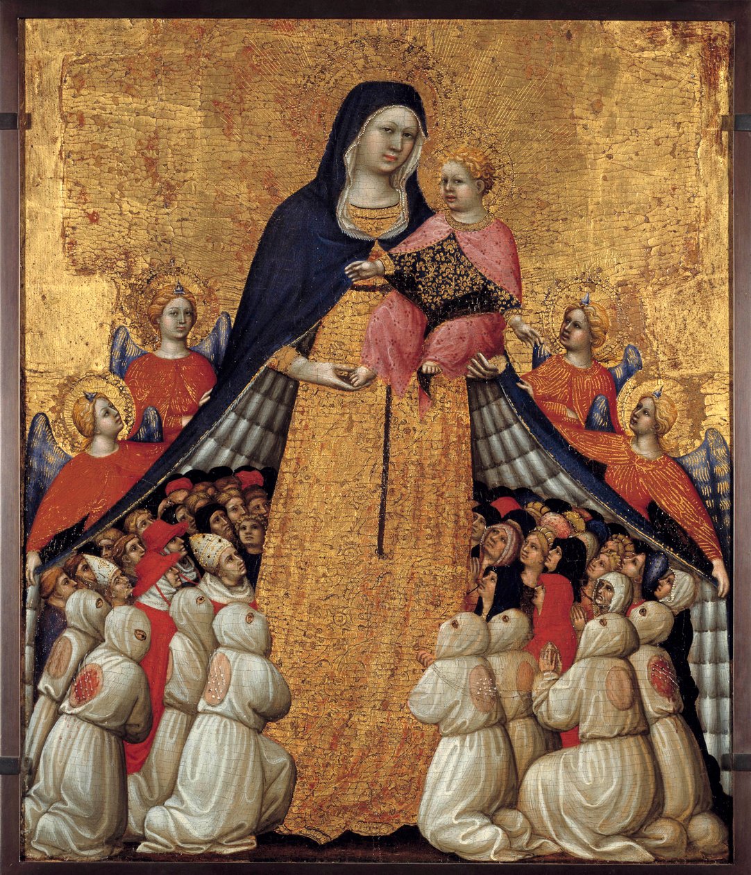 The Virgin of Misericorde: Altertavle af Pietro da Recanati, kendt som Pietro di Domenico da Montepulciano (aktiv 1418 død mellem 1427 og 1432) Dim. 0,54 x 0,43 m. Avignon, Musee du Petite Palais - Barmhjertighedens Jomfru. Altertavle af Pietro da Recanati af Pietro di Domenico da Montepulciano