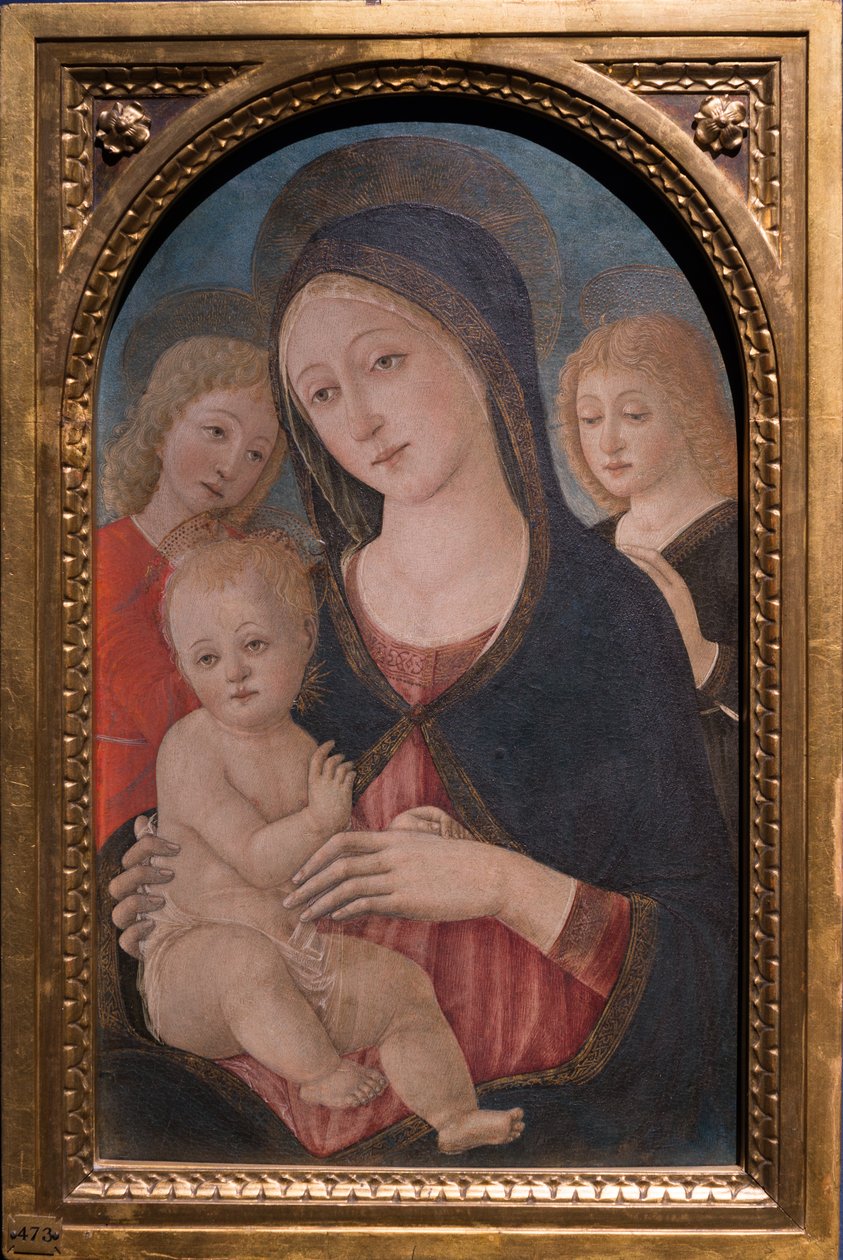 Madonna og barn med to engle, ca. 1480 (olie på panel) af Pietro di Francesco degli Orioli