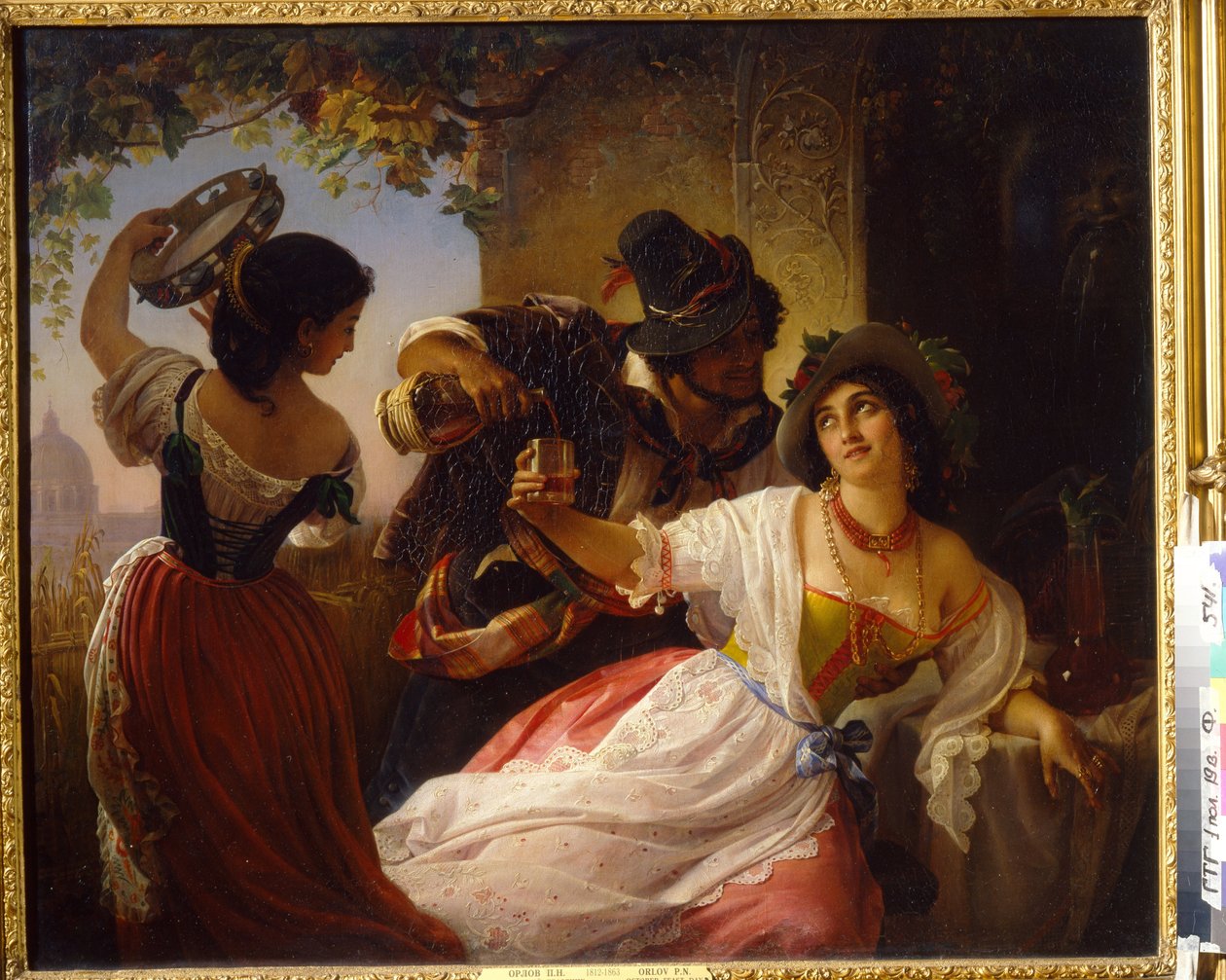 Oktoberfestival i Rom (Italien) - Maleri af Pimen Nikitich Orlov (1812-1863), olie på lærred af Pimen Nikitich Orlov