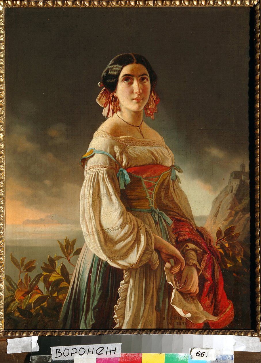 Portræt af prinsesse Lina Gagarina (dengang grevinde Muraviova). Maleri af Pimen Nikitich Orlov (1812-1863), olie på lærred af Pimen Nikitich Orlov