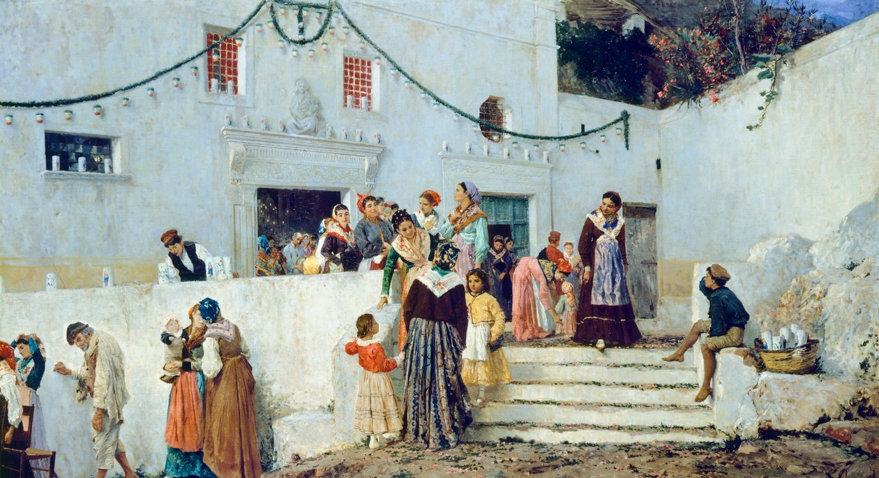 Juhlapäivä, Pio Joris (1843-1921), öljy kankaalle, 93x160 cm af Pio Joris