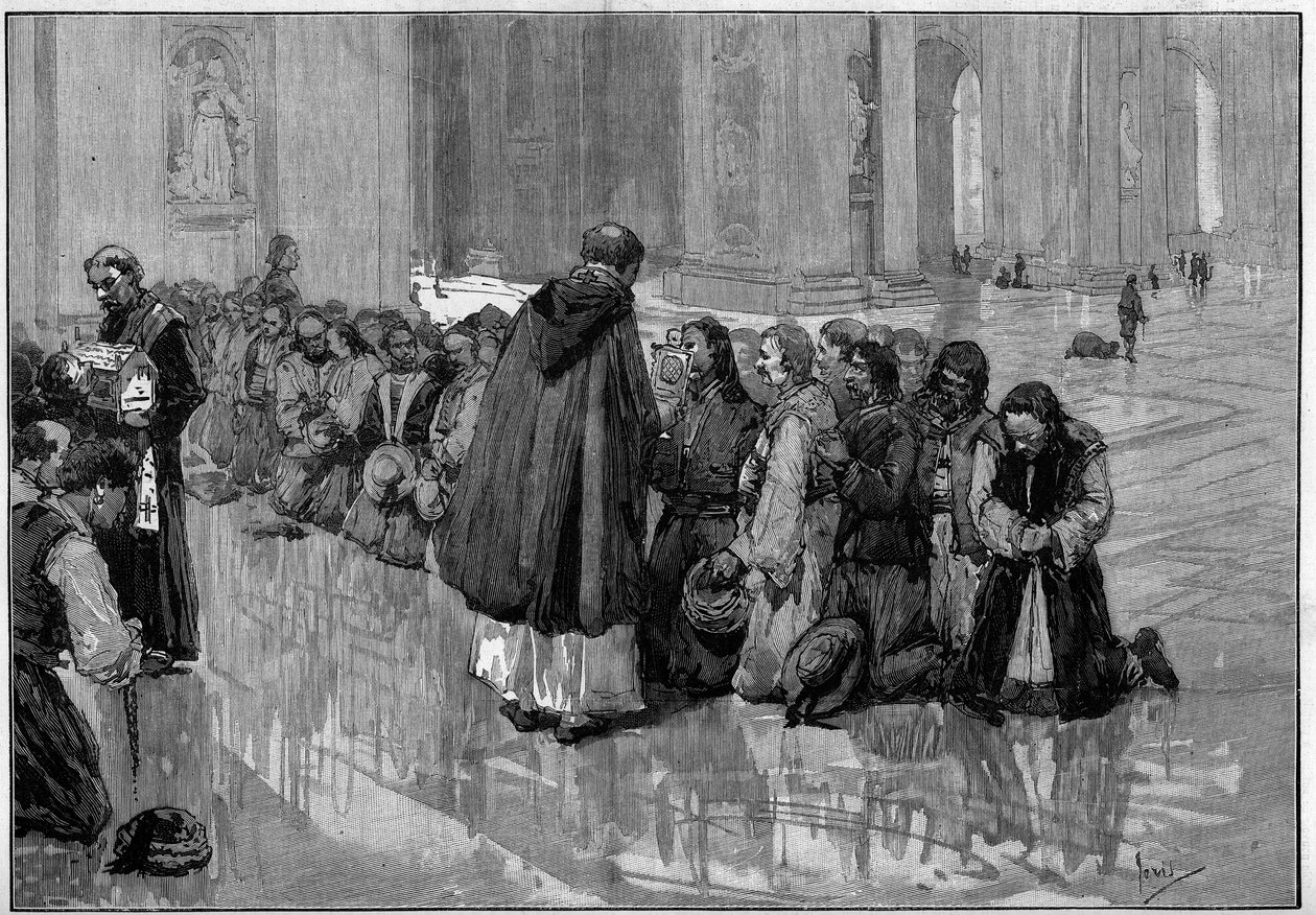 Ungarske peleriner tilbeder relikvier i St. Peter-basilikaen (St. Peter) i Rom af Pio Joris