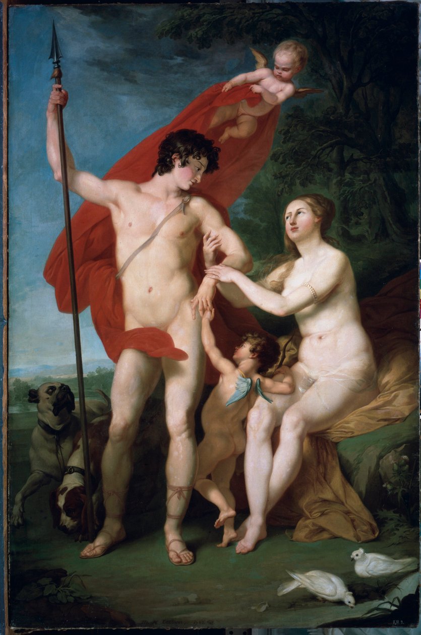 Venus og Adonis (Venus og Adonis) - Maleri af Pyotr (Piotr) Ivanovich Sokolov (1753-1791), olie på lærred - russisk kunst af Piotr Ivanovich Sokolov