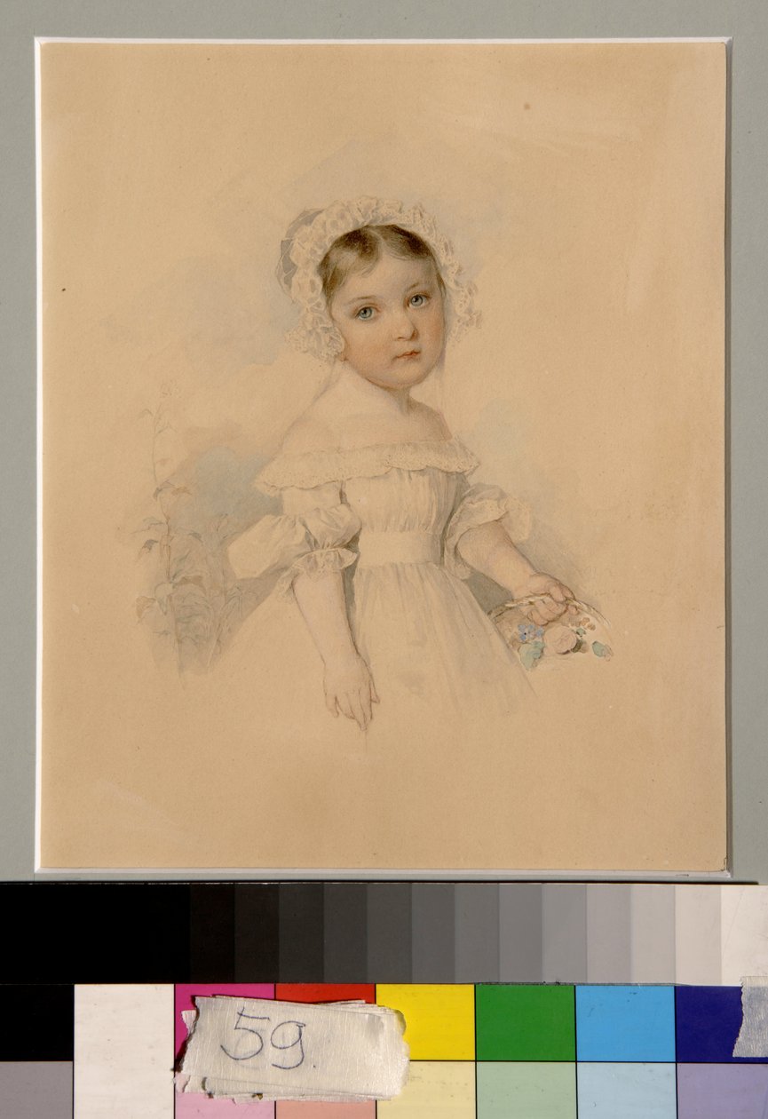 Portræt af grevinde Alexandra Golitsyna (1823-1910) - Værk af Piotr (Pierre) Sokolov (1791-1848), akvarel på papir (20,3x16,7 cm) af Piotr Sokolov