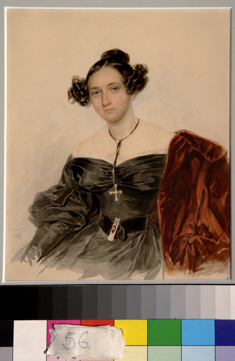 Portræt af grevinde Nadezhda Ivanovna Golitsyna, født Kutusova (1796-1868) - Værk af Piotr (Pierre) Sokolov (1791-1848), akvarel på papir (20,2x16,5 cm) af Piotr Sokolov