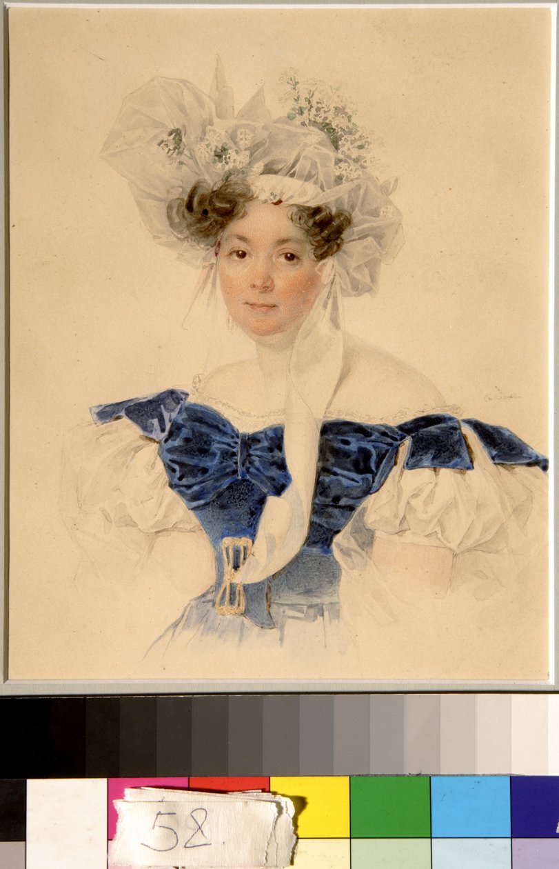 Portræt af grevinde Varvara Golitsyna, født Rumyantseva Kalgulska (1794-1875) - Værk af Piotr (Pierre) Sokolov (1791-1848), akvarel på papir (20,6x16,6 cm) af Piotr Sokolov