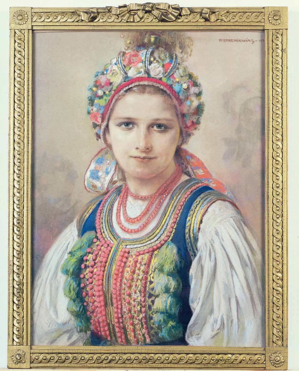 Cracowian Bride, 1917 (pastel på pap) af Piotr Stachiewicz