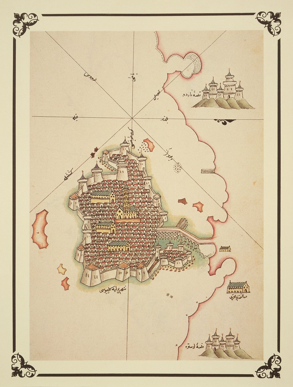 Kort over Gallipoli, fra "Kitab-I Bahriye" (litografi i farver) af Piri (after) Reis