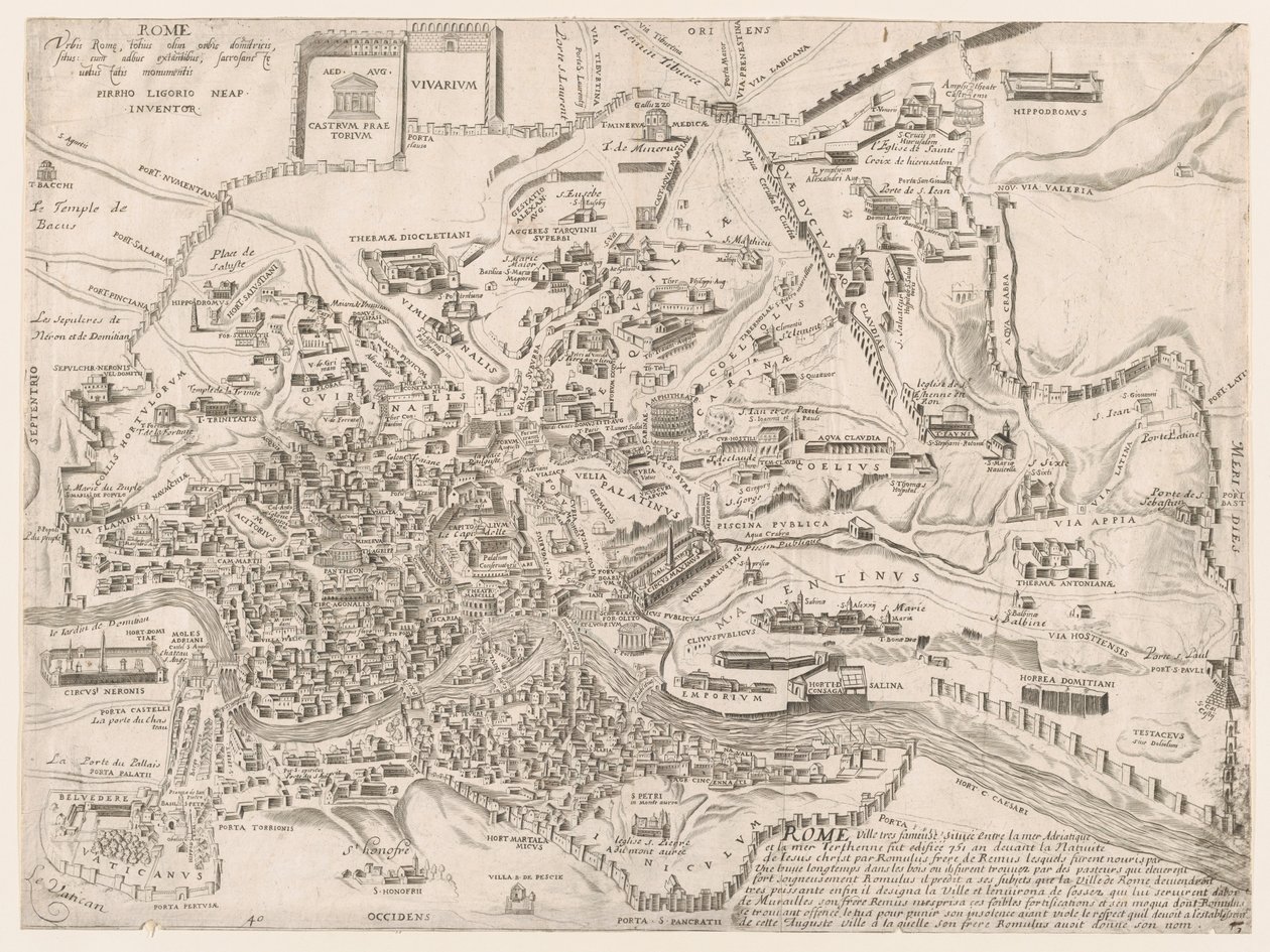 Mirror Roman Magnificence: Plan of det gamle Rom, 16. århundrede., 16. århundrede. af Pirro Ligorio