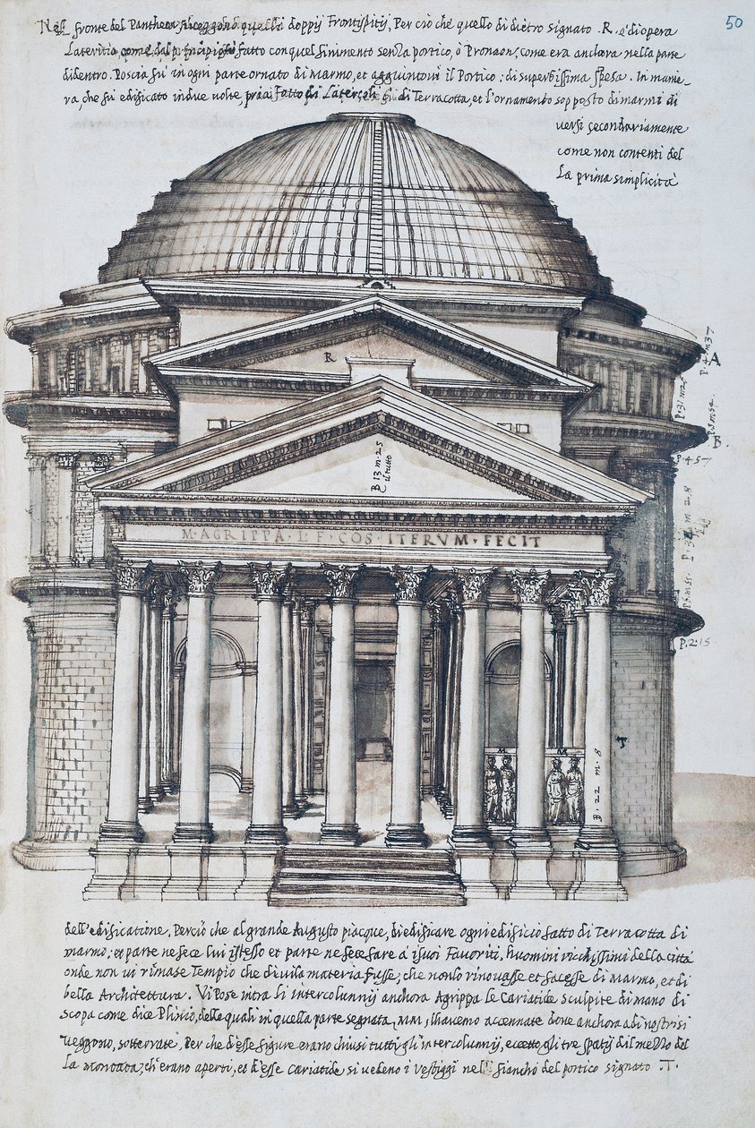 Udsigt over Pantheon i Rom, tegning fra bind XIII af XXX Libri delle Antichita (antikvitetsbøger) af Pirro Ligorio