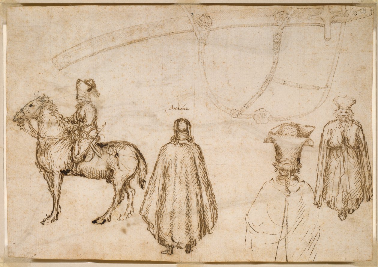 Skitser af kejser Johannes VIII Palæologus, en munk og en skede af Pisanello