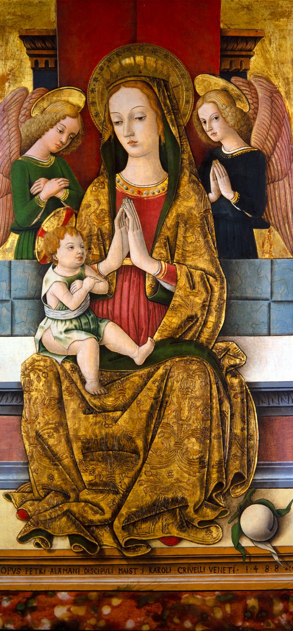 Madonna med barnet på tronen, ca. 1488 (på panel) af Piètro Alamanno
