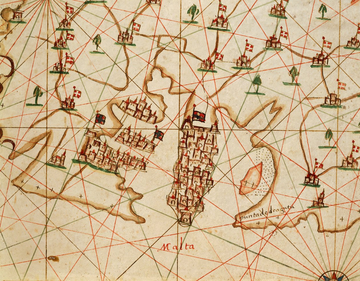 Øen Malta, fra portolan atlas bestående af seks søkort, af Placido Caloiro og Francesco Oliva, Parchment. 1646. af Placido Caloiro e Oliva