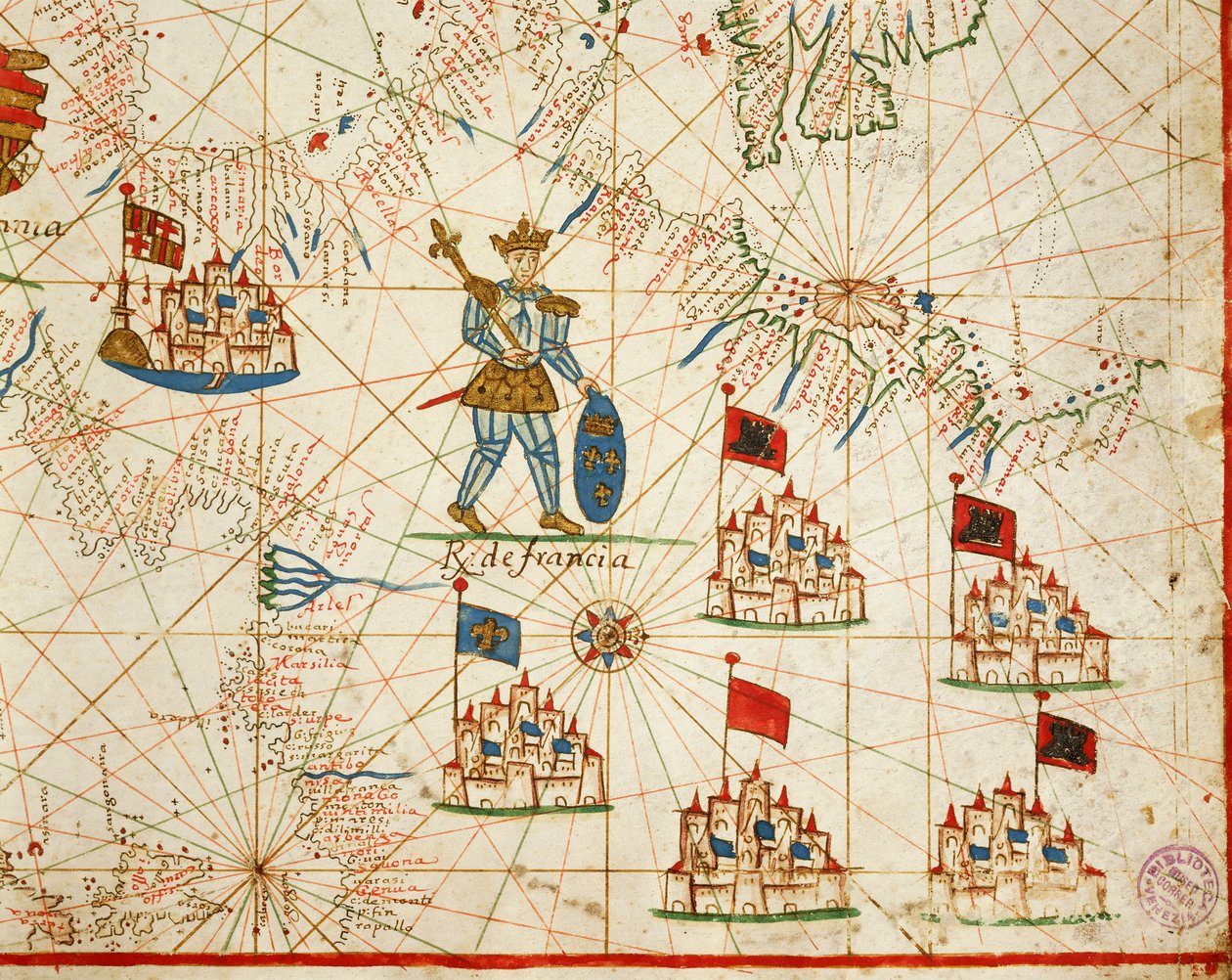 Kongeriget Frankrig, fra portolan atlas bestående af seks søkort, af Placido Caloiro og Francesco Oliva, Parchment. 1646. af Placido Caloiro e Oliva