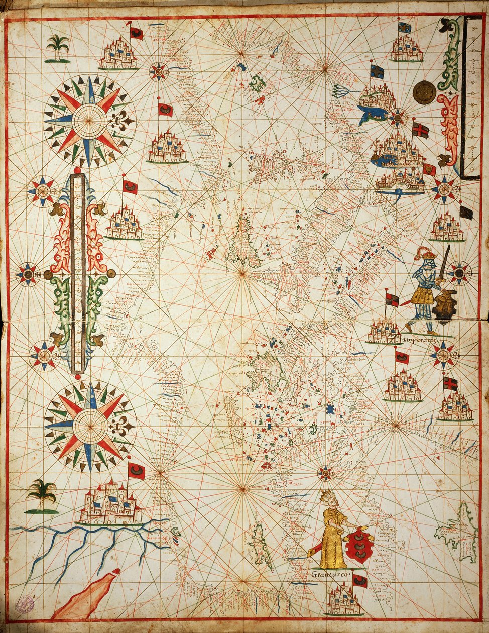 Middelhavet, fra portolan-atlas med seks søkort, af Placido Caloiro og Francesco Oliva, Parchment. 1646. af Placido Caloiro e Oliva