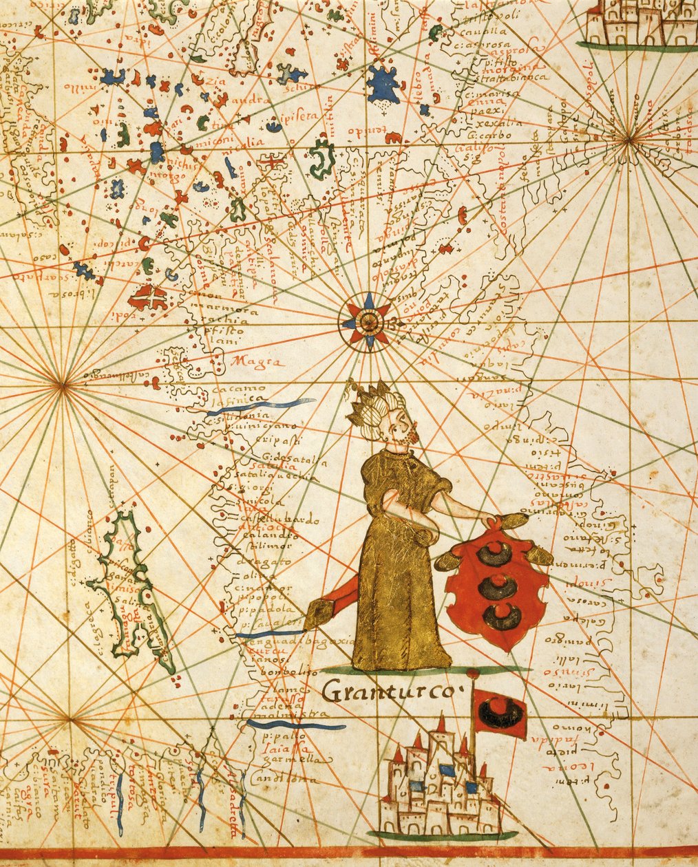 Osmanniske imperium, fra portolan atlas bestående af seks søkort, af Placido Caloiro og Francesco Oliva, Parchment. 1646. af Placido Caloiro e Oliva