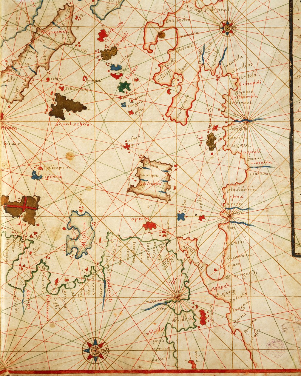 Peloponnes, fra portolan atlas bestående af seks søkort, af Placido Caloiro og Francesco Oliva, Parchment. 1646. af Placido Caloiro e Oliva