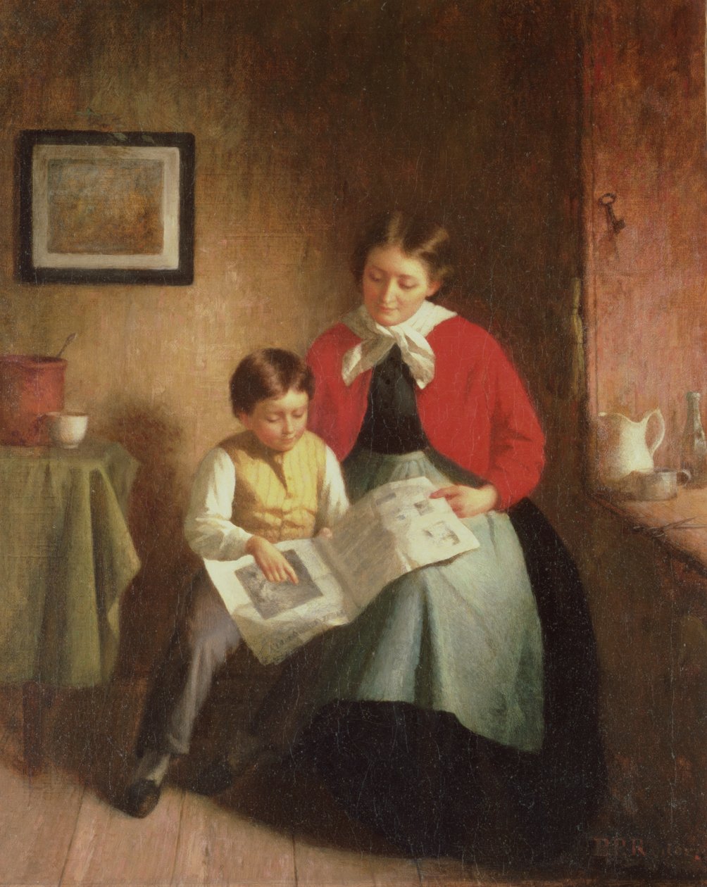 Mor og dreng med billedbog, 1868 af Platt Powell Ryder