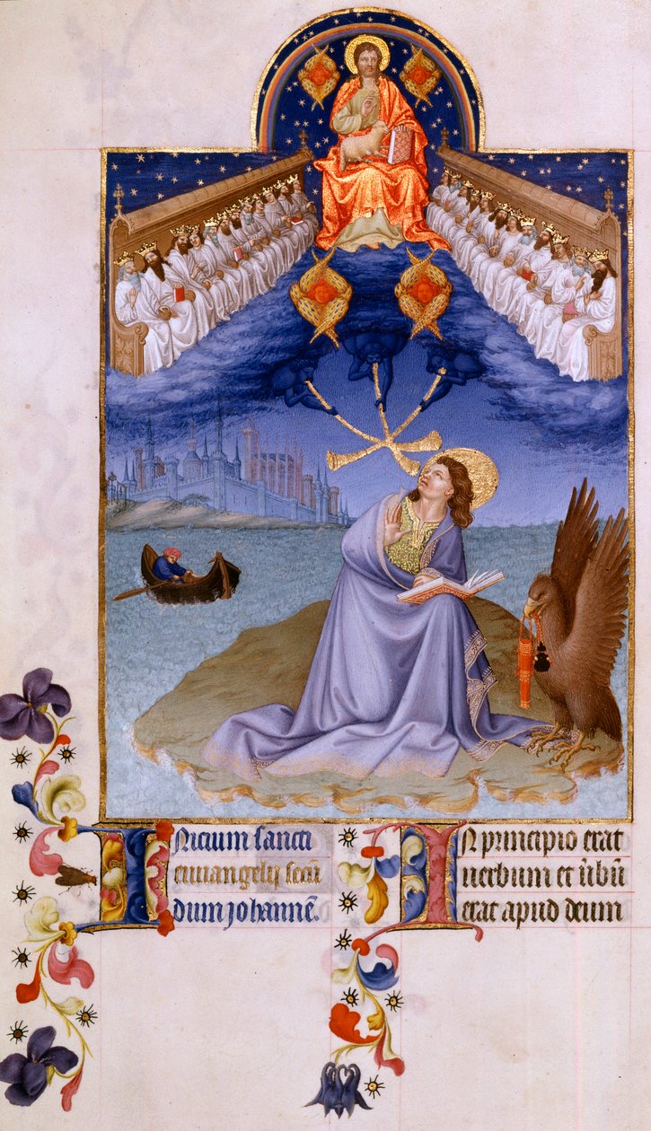 Sankt Johannes a Patmos. "" Miniature i "" Hertugen af Berrys meget rige timer"" af Pol De Limburg (1400-tallet). Chantilly, Musee Conde af Pol de Limbourg