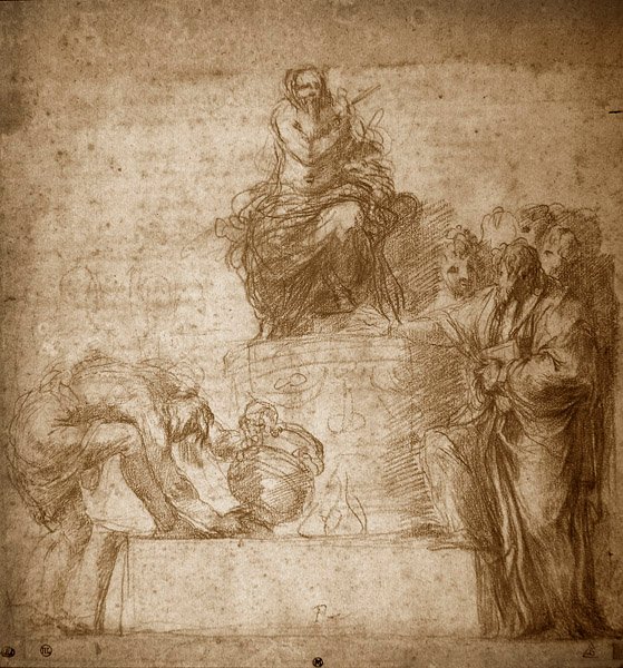 Ancient Sacrifice, nr. 85 (rødt kridt på papir) af Polidoro da Caravaggio