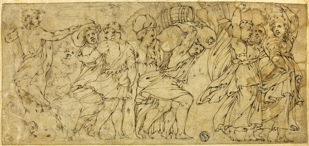 Mænd og kvinder, der bærer tønder og bundter af Polidoro da Caravaggio