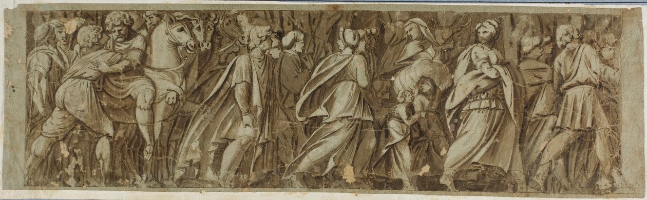 Sabines krydser floden Tiberen for at deltage i de romerske lege af Polidoro da Caravaggio