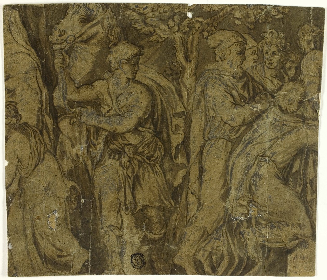 Historien om Niobe: Unge med hest; tilbedere af Polidoro da Caravaggio