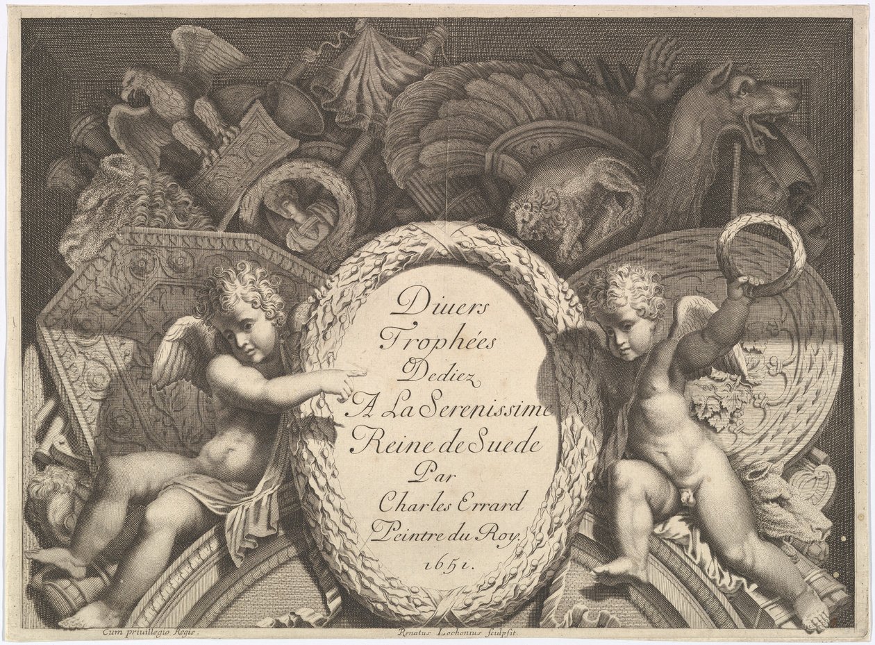 Titelside på Divers Trophées Weapon Trophys efter facaden af Palazzo Milesi i Rom, 1651 af Polidoro da Caravaggio