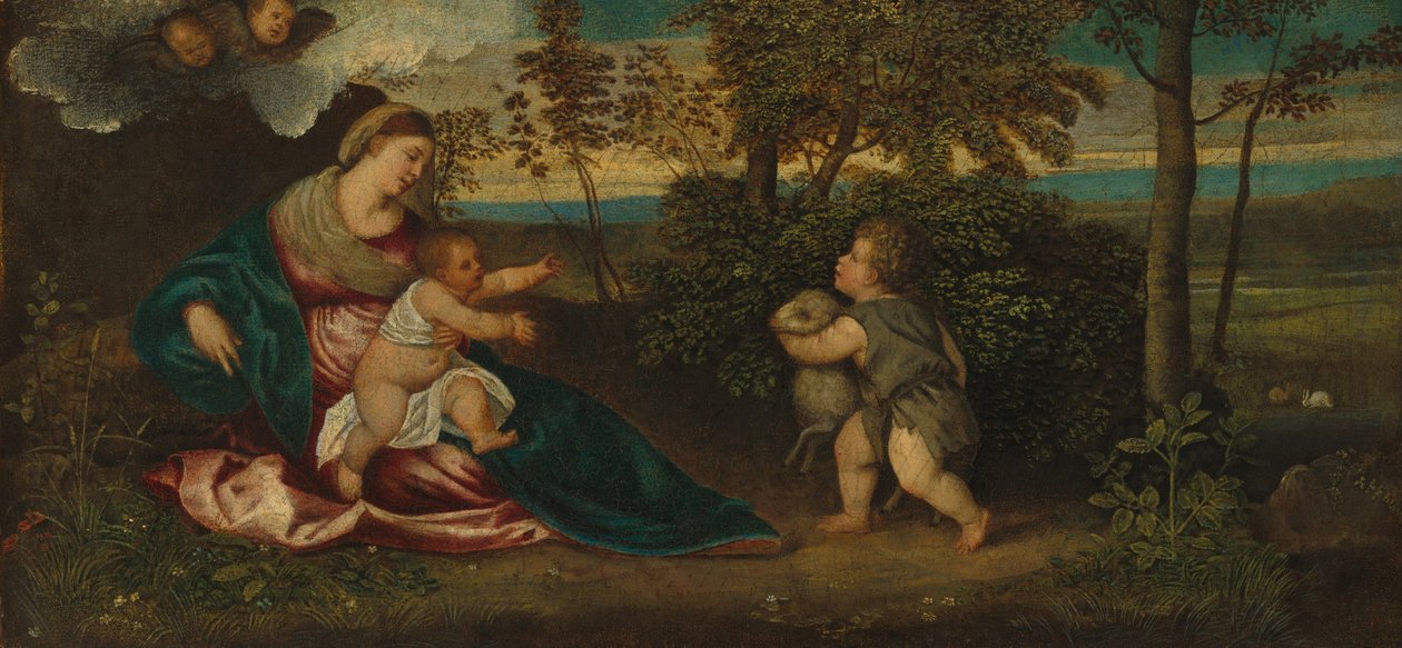 Madonna and Child and the Infant Saint John in a Landscape, 15401550. af Polidoro da Lanciano