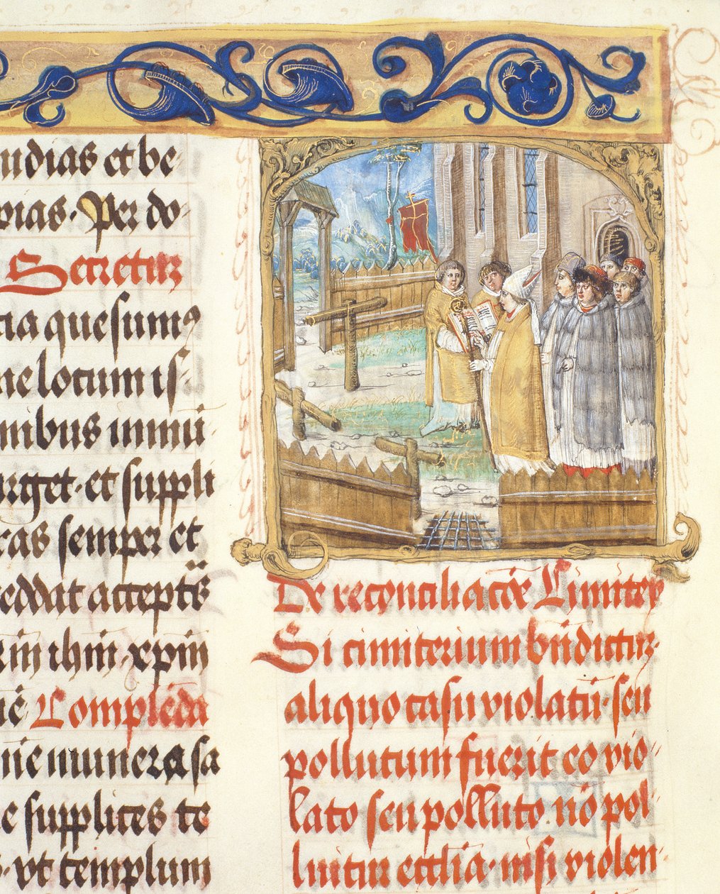 Velsignelse af en raseret kirkegård af en biskop fra det pavelige biskop Erasmus Ciolek, ca. 1510 (tempera og guld på pergament) af Polish School