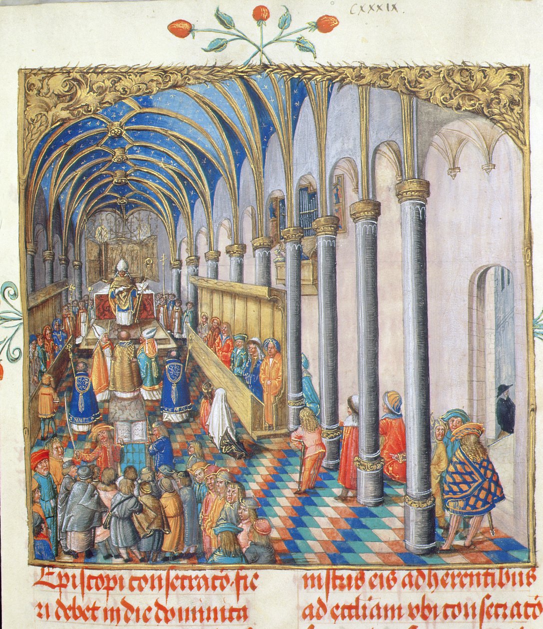 Indvielse af biskoppen fra det pavelige biskop Erasmus Ciolek, ca. 1510 (tempera og guld på pergament) af Polish School