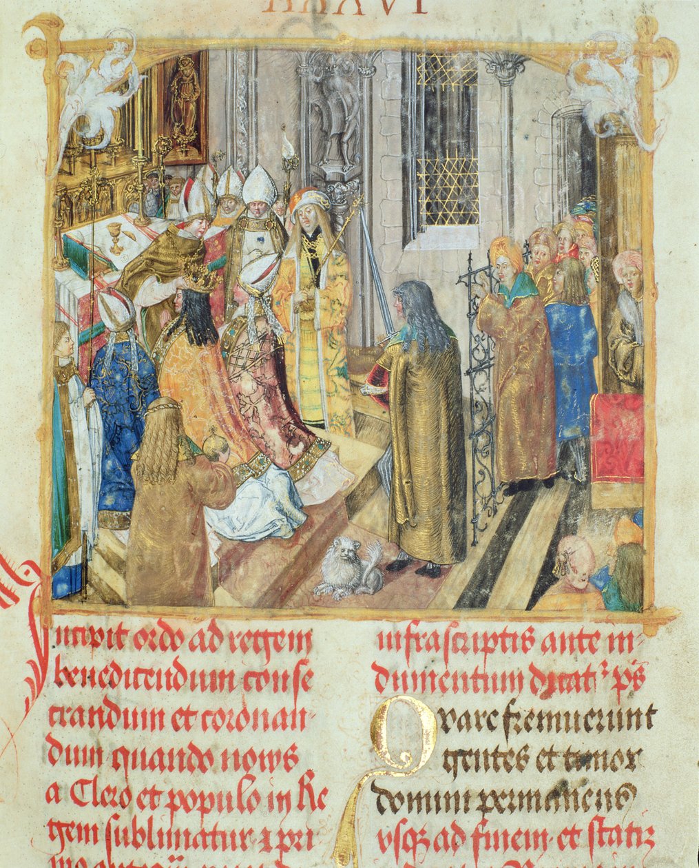 Kroning af kongen af Polen fra biskop Erasmus Cioleks pavelige kirke, ca. 1510 (tempera og guld på pergament) af Polish School
