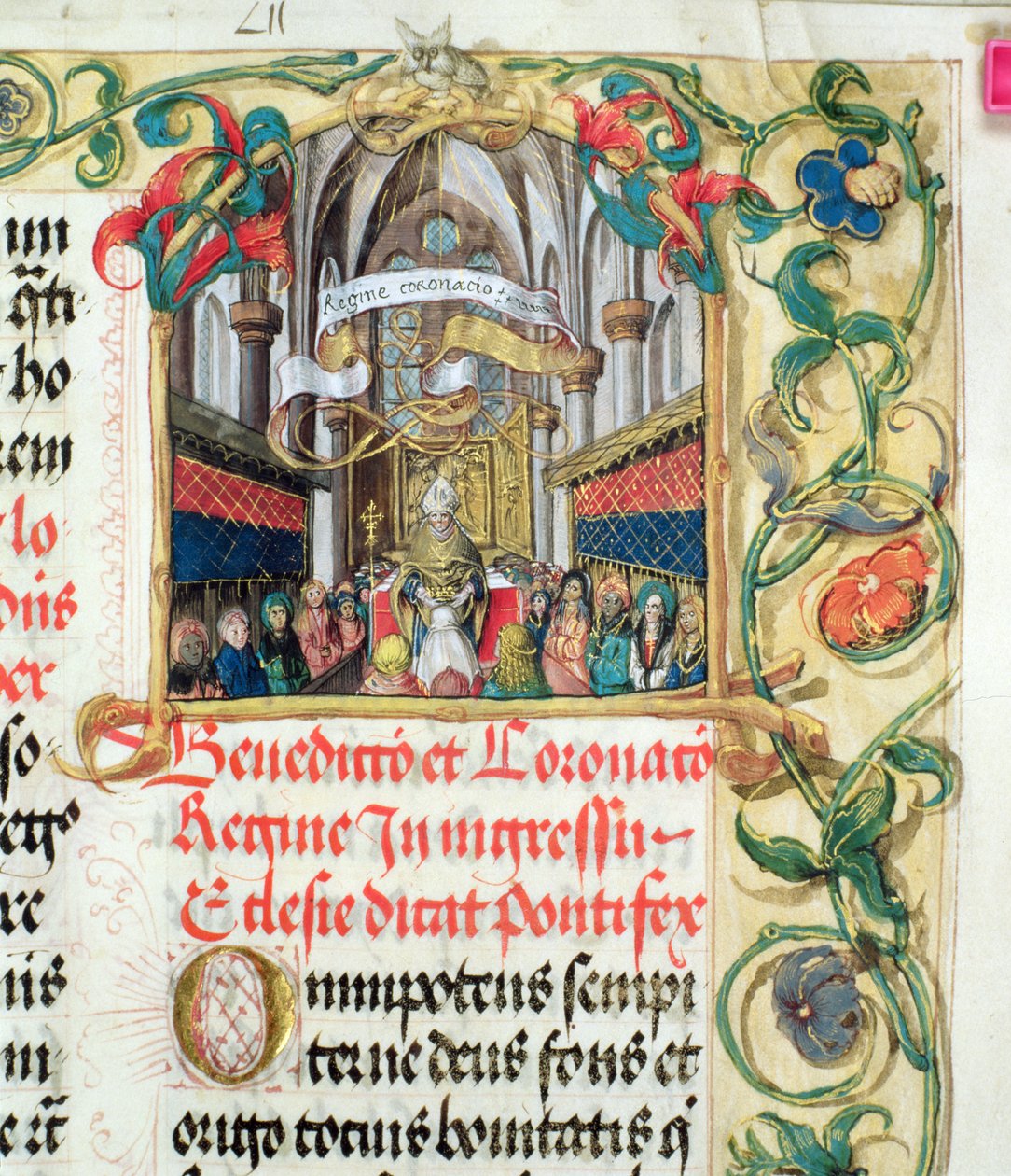Kroning af dronningen af Polen fra den pavelige biskop Erasmus Ciolek, ca. 1510 (tempera & guld på pergament) af Polish School