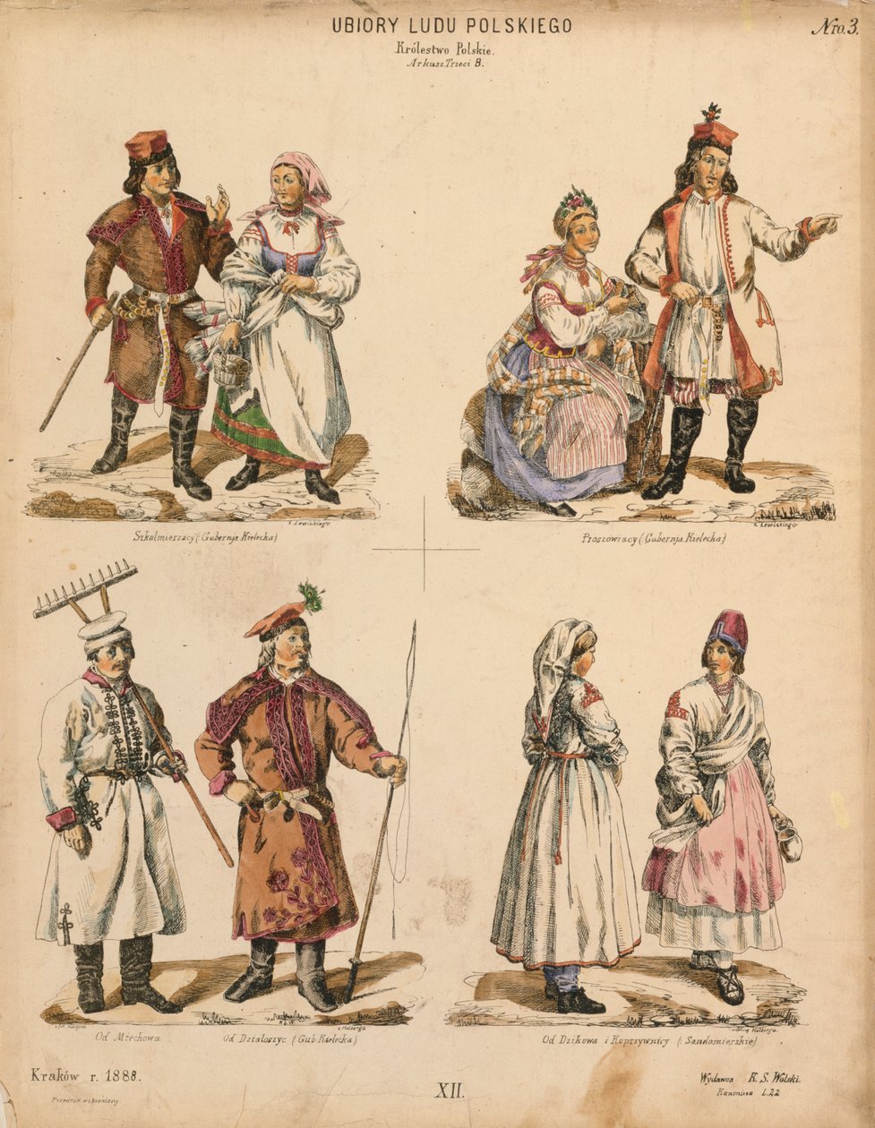 Eksempler på polske folkedragter, udgivet af K.S. Wolski, Krakow, 1888 af Polish School