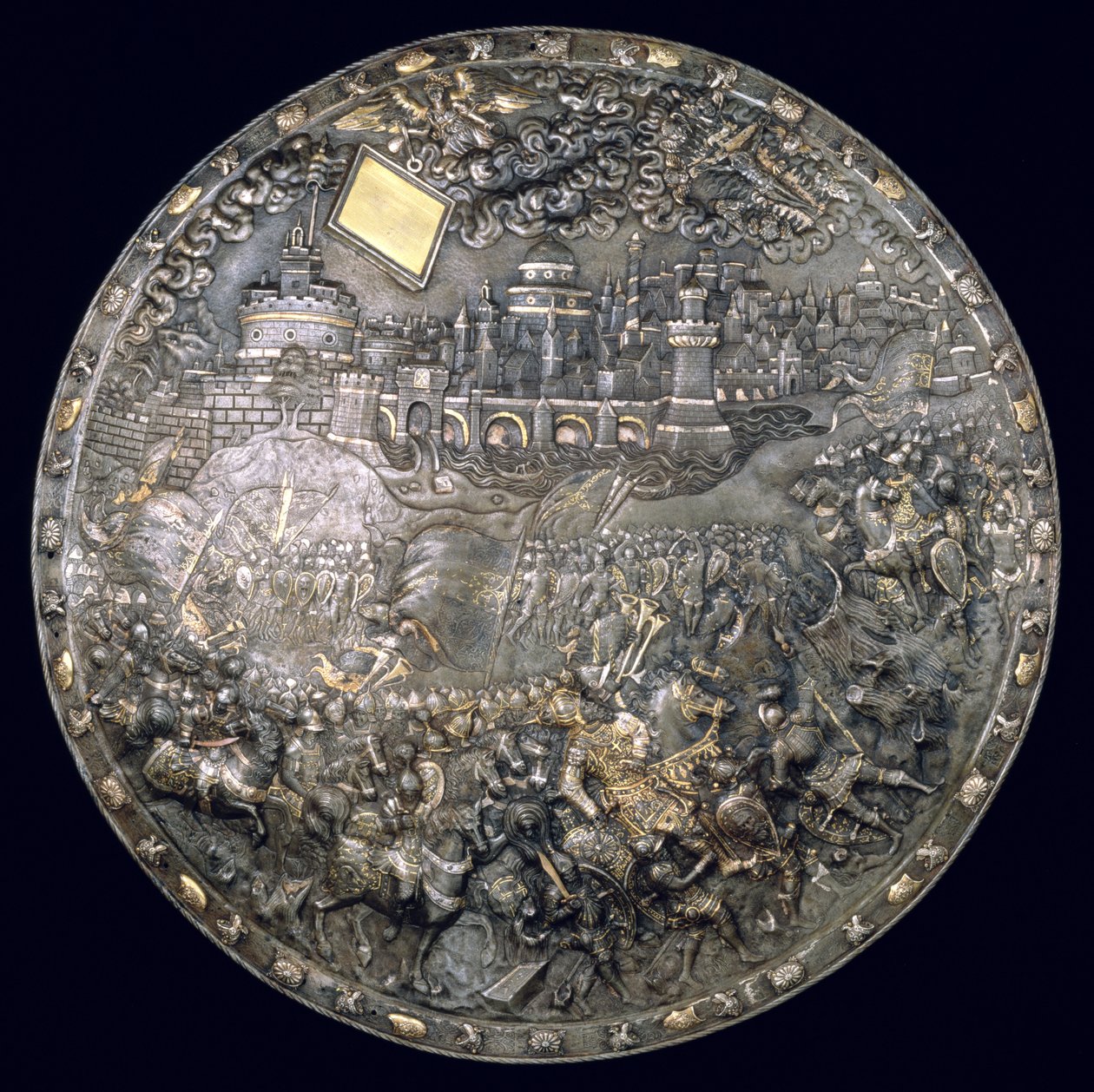 Kong John III Sobieskis (1624-96) Fortune Taling Shield (forgyldt jern og sølv) af Polish School