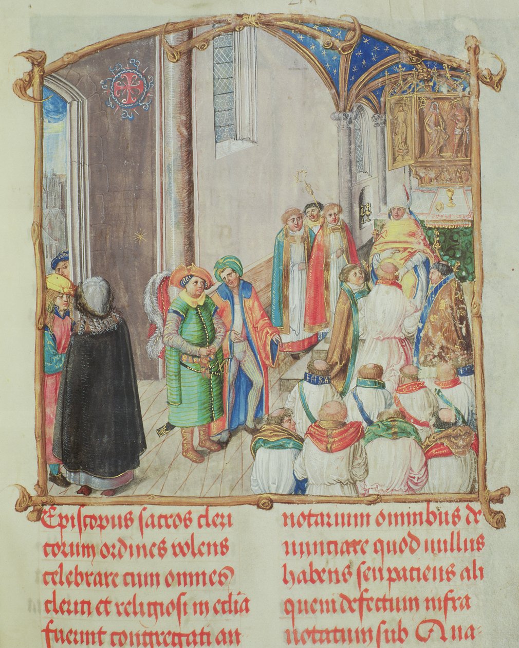 Ordination til præstedømmet fra den pavelige biskop Erasmus Ciolek, ca. 1510 (tempera og guld på pergament) af Polish School