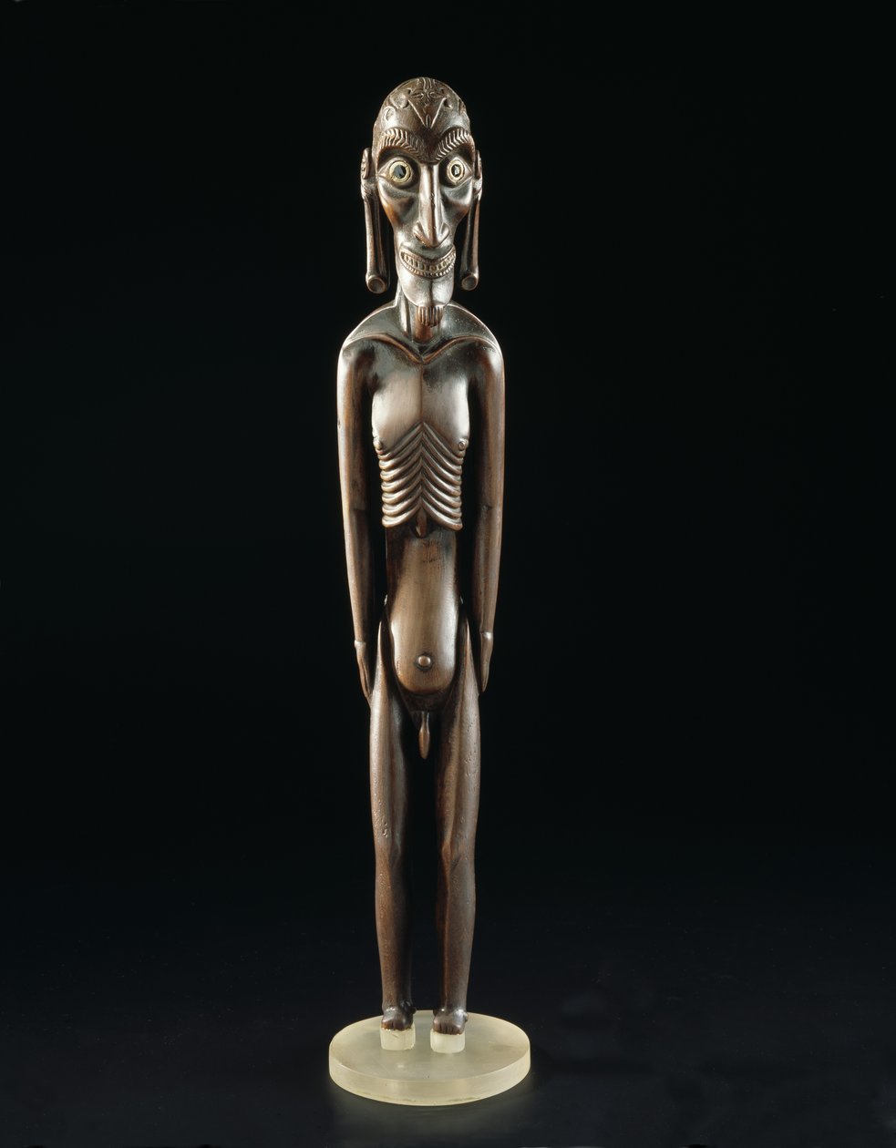 Træfigur udskåret i form af en mand, fra Påskeøen, før 1894 (træ & obsidian) (for detaljer se 141970) af Polynesian