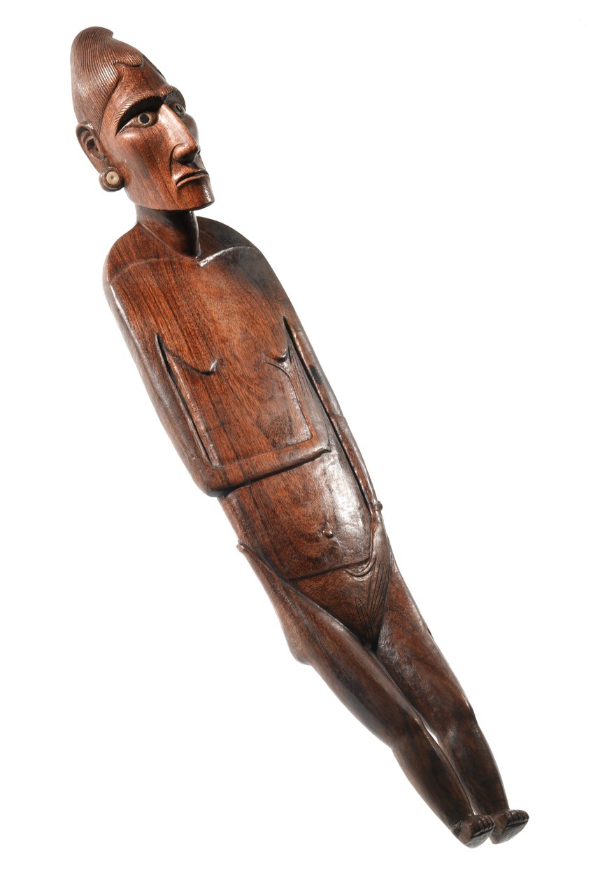 Kvindefigur (moai papa) fra Rapa Nui (påskeøen) (træ, ben og obsidian) af Polynesian School