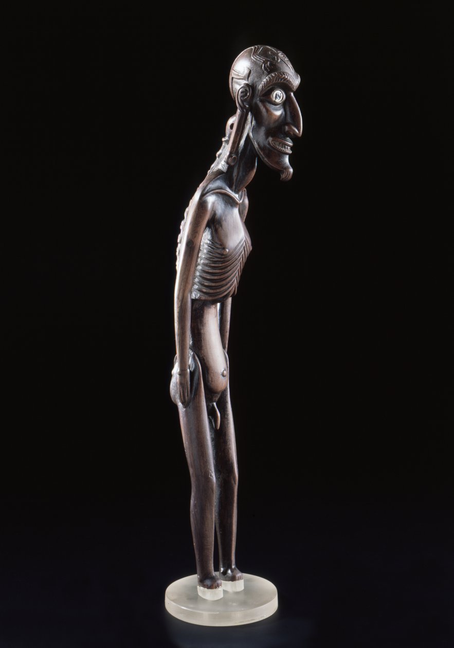 Træfigur udskåret i form af en mand, fra Påskeøen, før 1894 (træ & obsidian) af Polynesian School