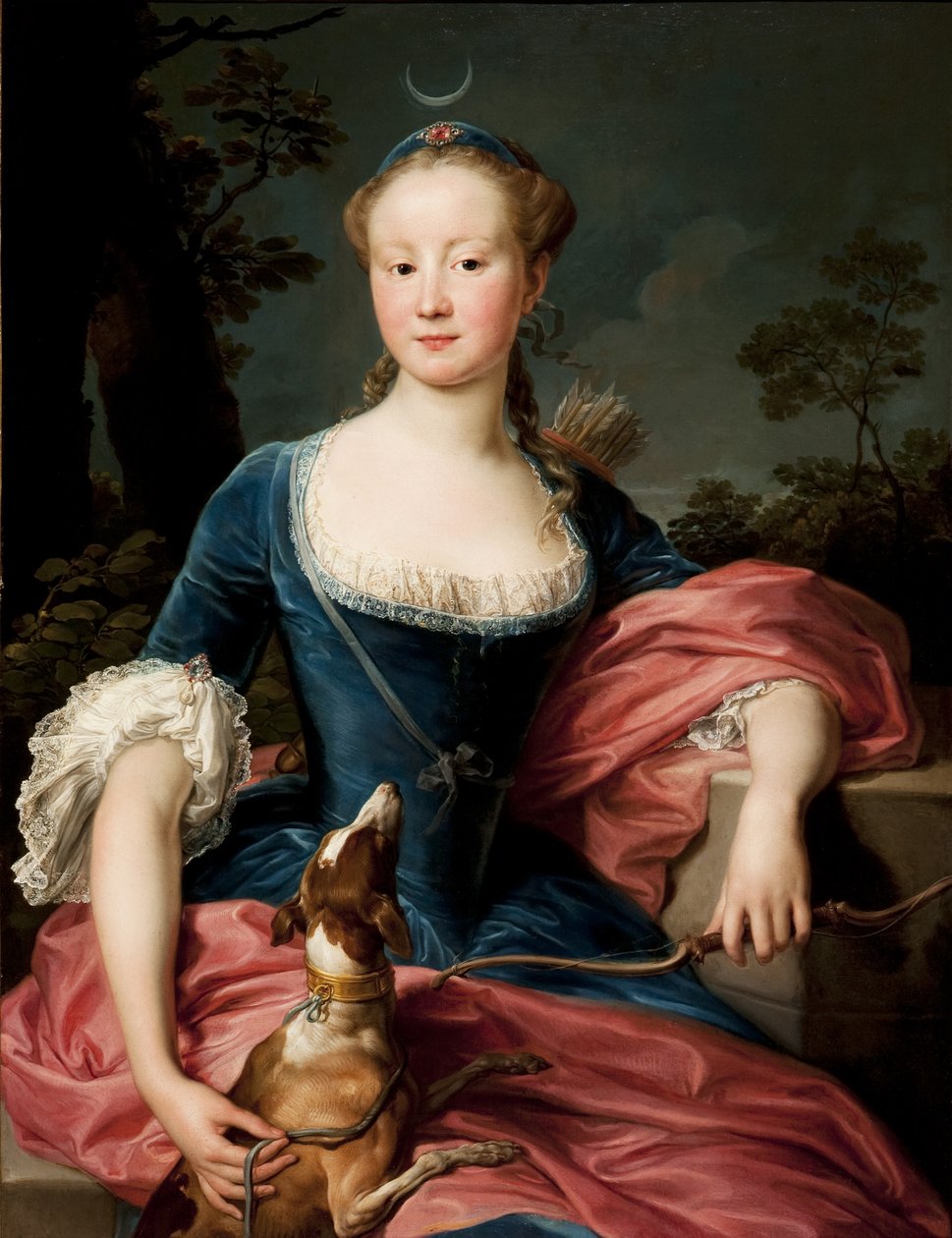Portræt af en dame som Diana the Huntress af Pompeo Batoni