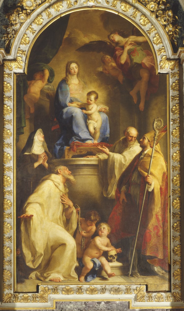 Madonna og den velsignede Gabrielli-familie af Pompeo Girolamo Batoni