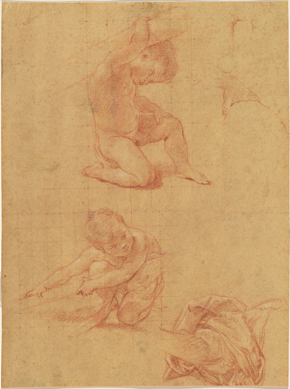 To nøgne børn, der løfter en knus af Pompeo Batoni
