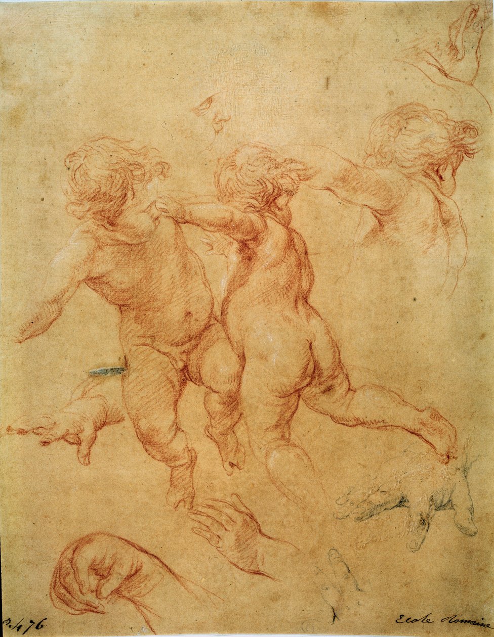 To flyvende putti, studie, 1740